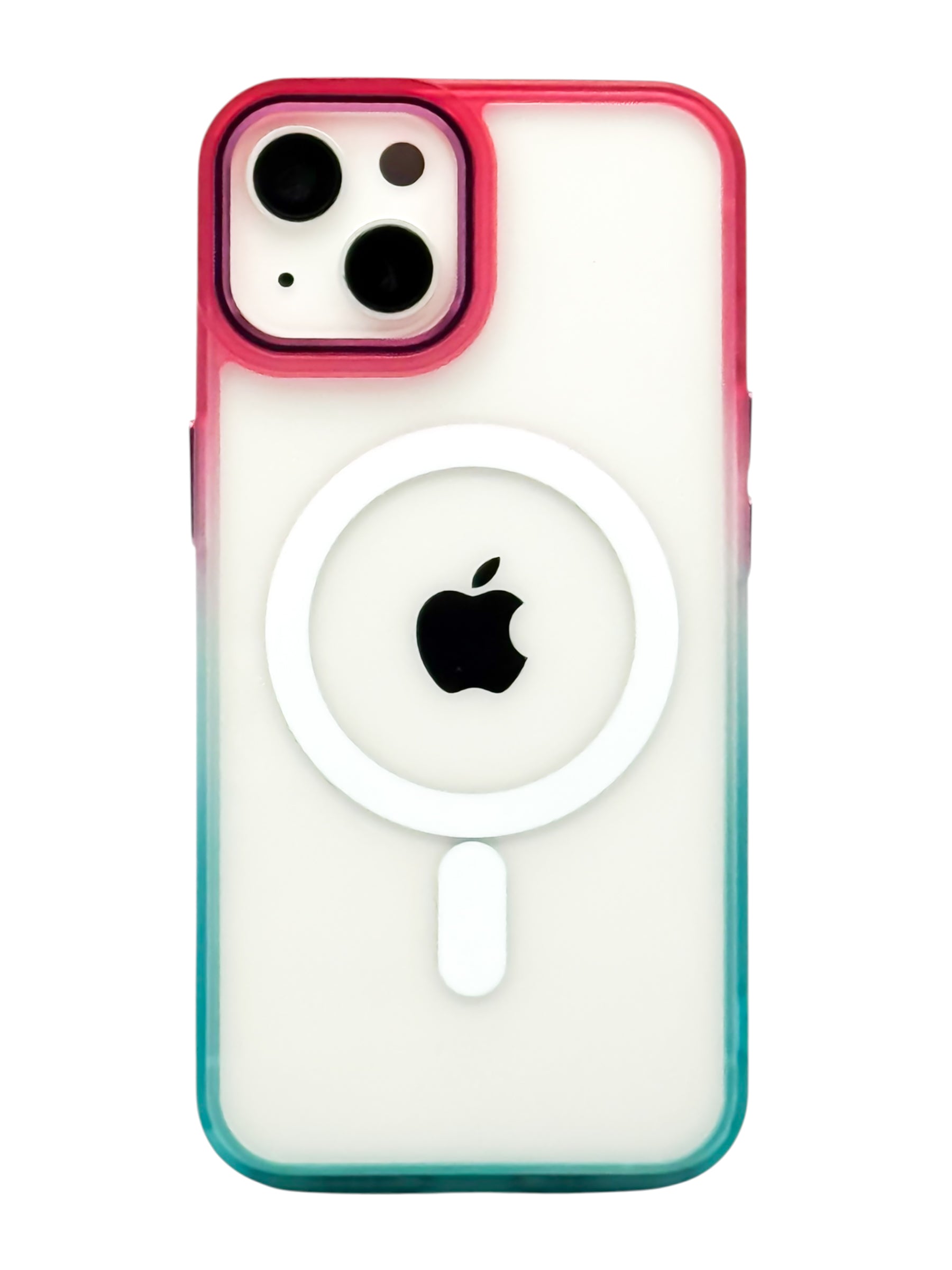 Funda Para iPhone 15 normal (6.1) Rigida transparente bicolor Compatible Con Magsafe Color Rosa con Azul