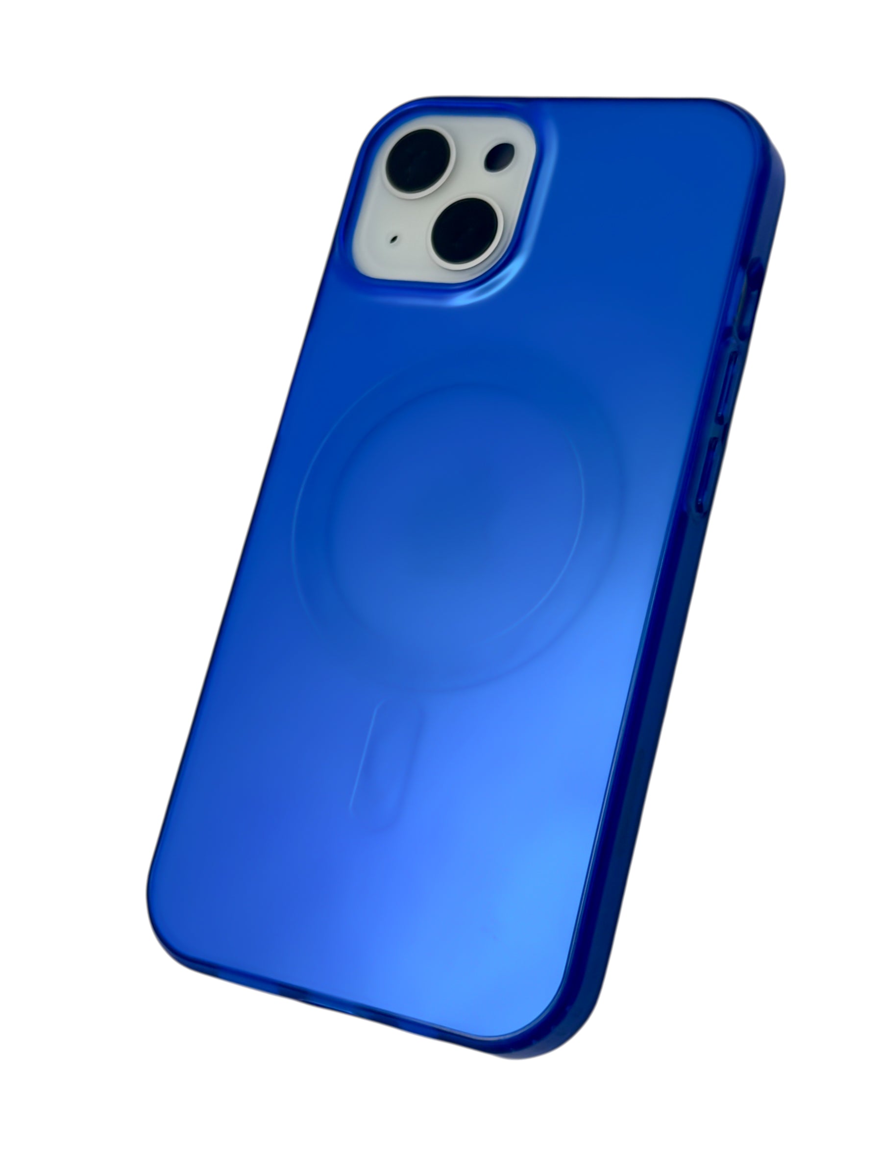 Funda para iPhone 14 normal (6.1) Rigida con aro magsafe efecto tornasol azul