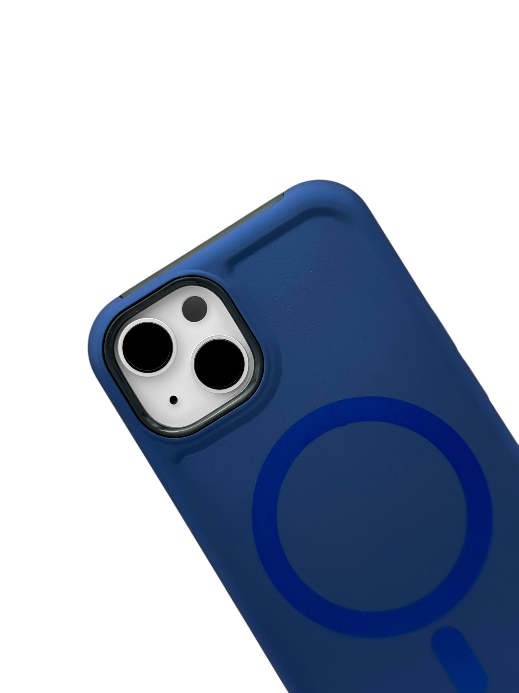 Funda para iPhone 13 normal (6.1) Rigida con aro magsafe textura suave azul